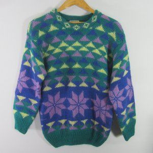 Vtg 80s Gallagher Small Mohair Snowflake Sweater